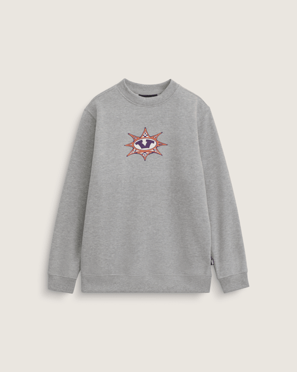 Kids Star Checker Crew Sweatshirt in Cement Heather Grey | Vans