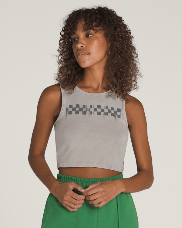 Checkerboard Fitted Crop Tank Top