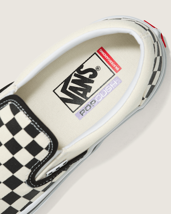 Skate Slip-On Checkerboard Shoe in Black / Off White | Vans
