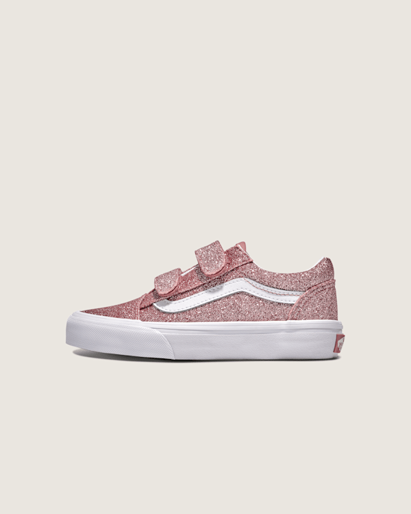 Little Kids Old Skool V Shoe in Glitter Rose Gold Pink Vans