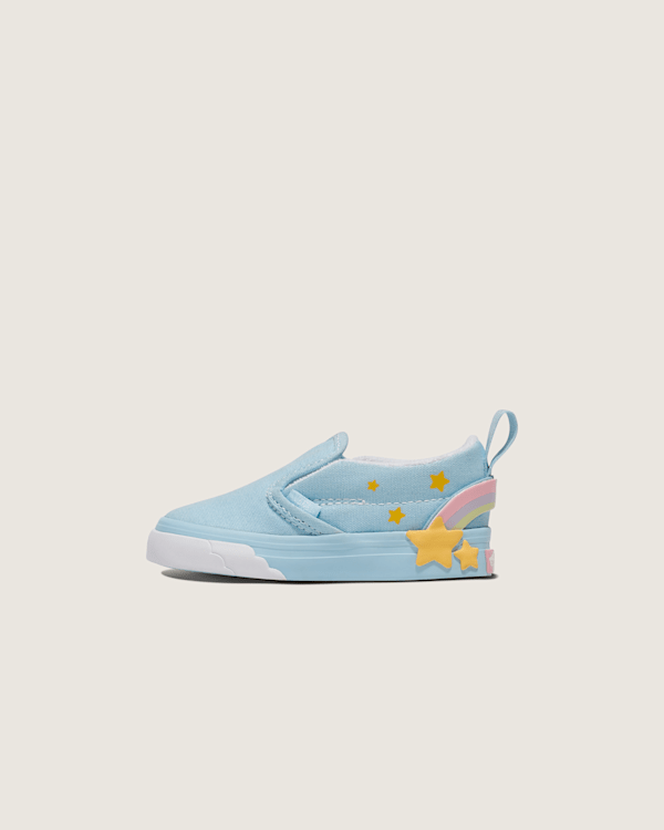 Toddler Classic Slip-On V Shoe in Blue Yellow Rainbow Vans