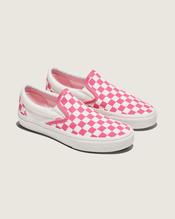 Classic Slip-On Checkerboard Shoe in Honeysuckle Pink White Vans