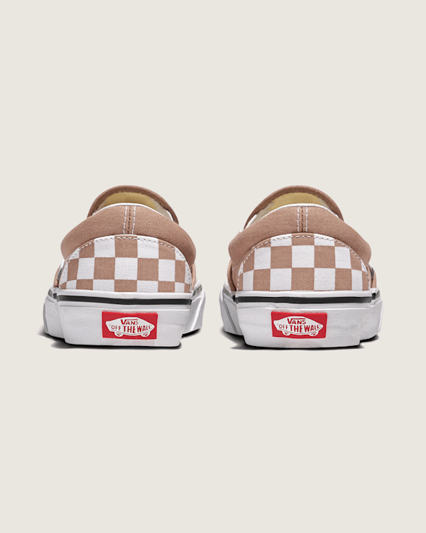 Classic Slip-On Checkerboard Shoe in Warm Taupe Brown White