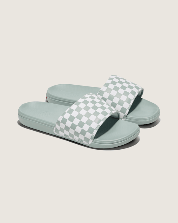 La Costa Checkerboard Slide-On Sandal in Iceberg Green White Vans - Main Image