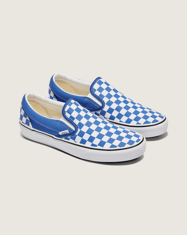 Classic Slip-On Checkerboard Shoe in Blue White Vans