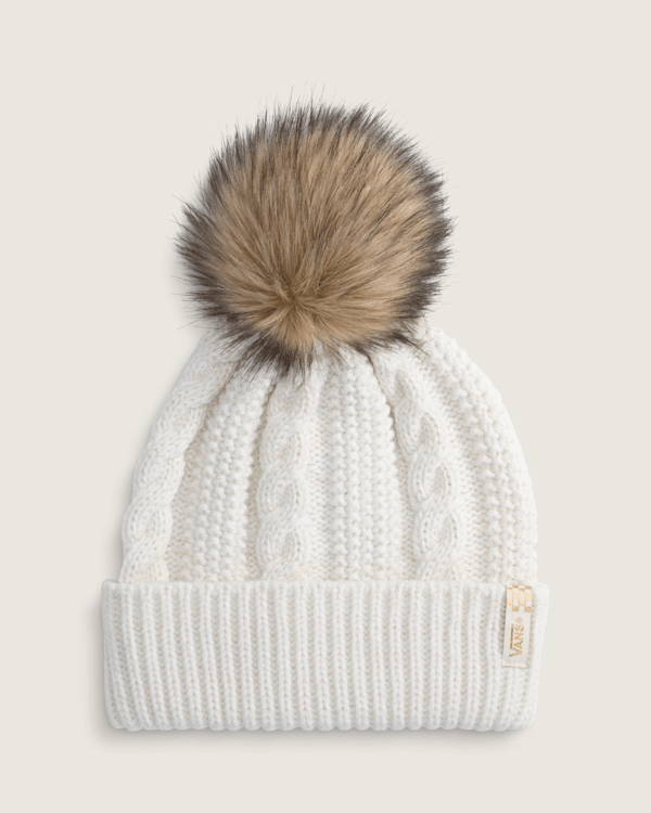 Cable Knit Pom Beanie in Marshmallow White | Vans