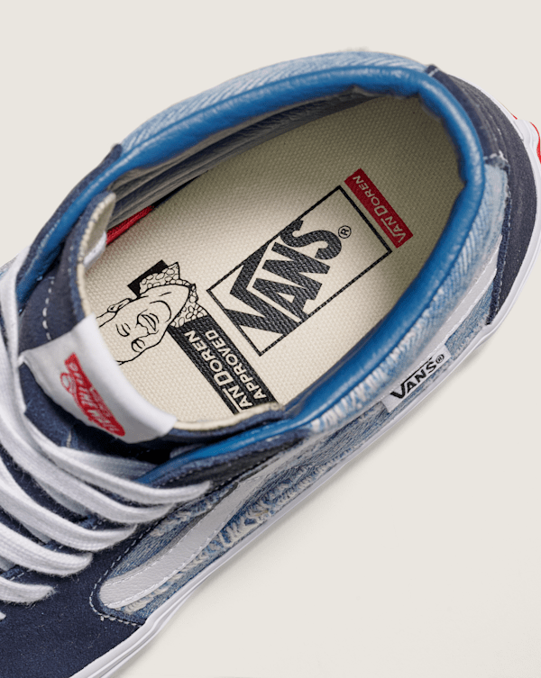 Van Doren Approved Skate SK8-Hi Denim Shoe in Denim Blue Vans