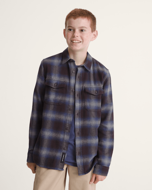 Kids Bixby Plaid Flannel Shirt in Dark Port Red / Pewter Heather