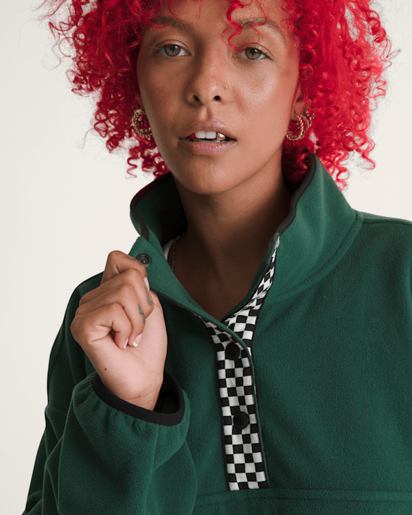 VANジャケット ダークグリーン ブラック チェック Check Mark Polar Sweatshirt en Emerald Green | Vans CA