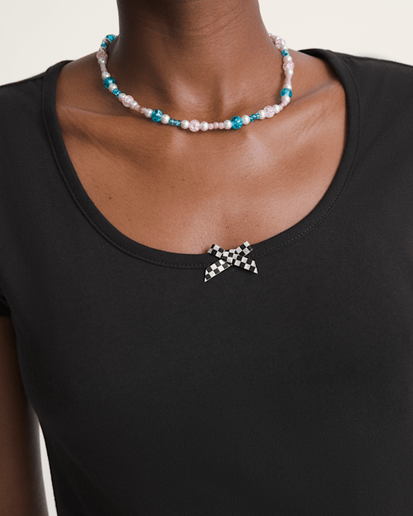 Checkerboard Bow Scoop T-Shirt