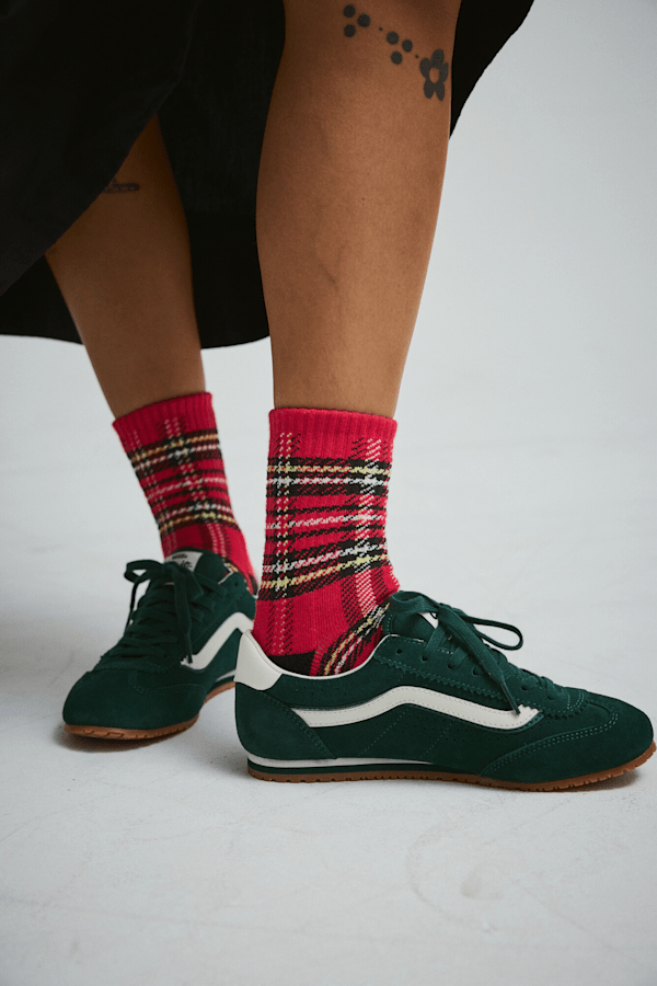Drop V Plaid Half Crew Socks