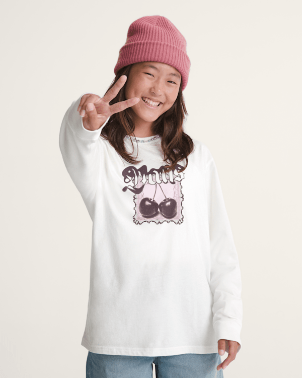 Kids Cherrylace Long Sleeve T-Shirt in Marshmallow White | Vans