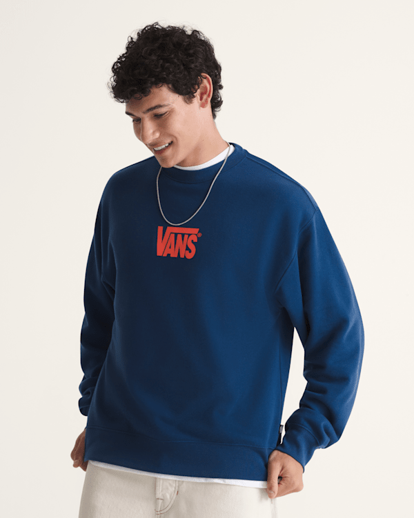 Stretch Logo Crew Sweatshirt in Deep Indig Blue / Flame Red | Vans