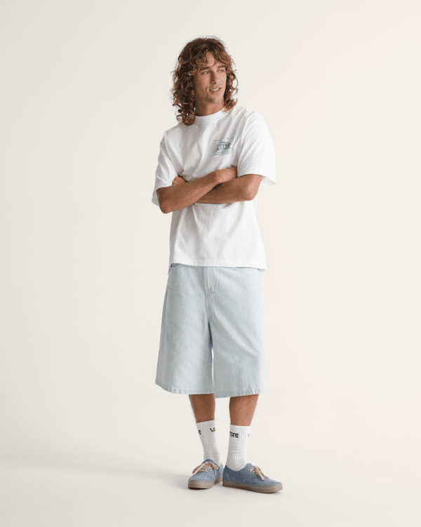 Check-5 Baggy Denim Shorts in Ice Stripe Blue | Vans