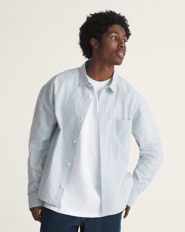 シャツ bukht 18SS V/N PULL OVER SHIRTS STRIPE Striped Oxford Long Sleeve Shirt in Soft Slate Blue | Vans