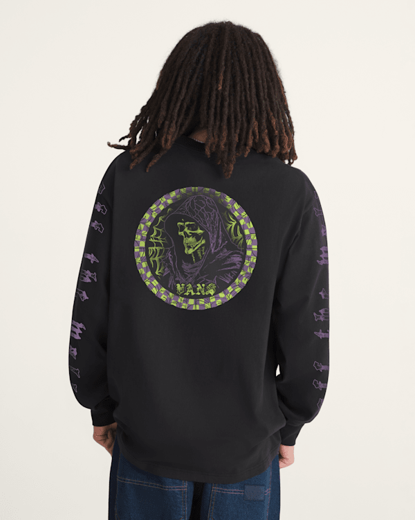 Webbed Reaper Long Sleeve T-shirt in Glow-in-the-Dark / White | Vans