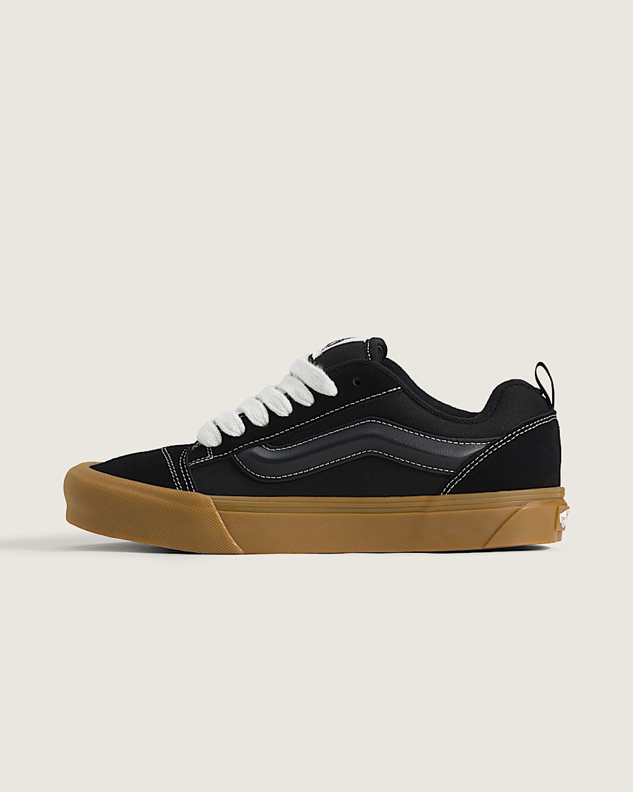 Black Vans Knu Skool shoe with a gum sole
