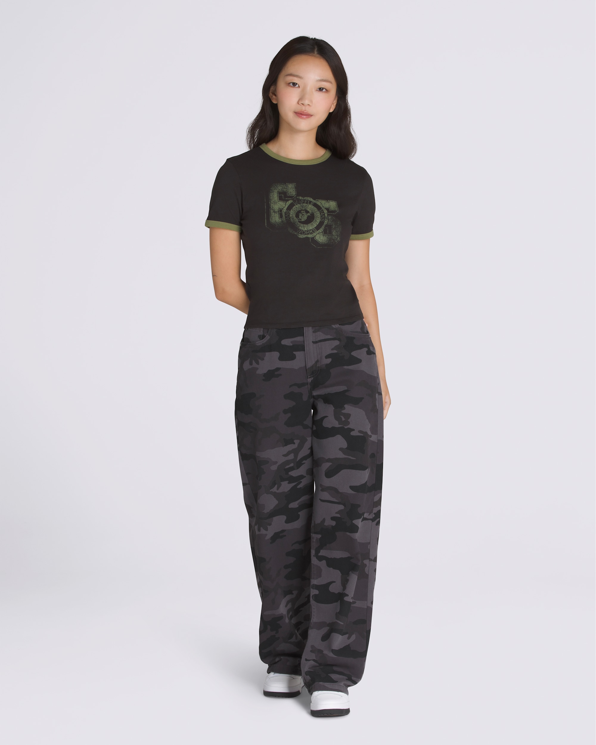 Campus Tour Ringer TShirt VANS Black  Loden Green ALT1