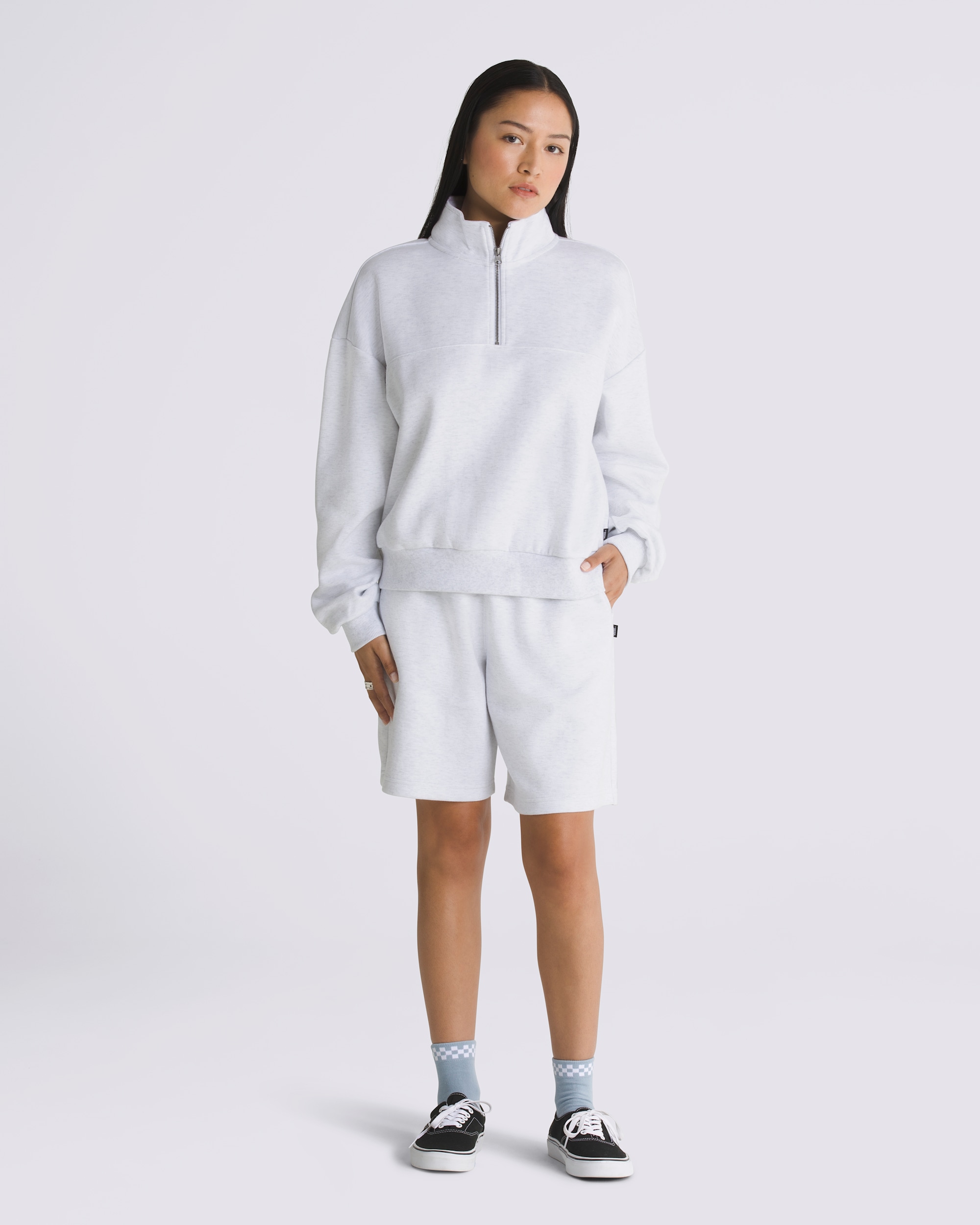 Elevated Double Knit Mock Neck Half Zip Pullover VANS White Heather ALT2