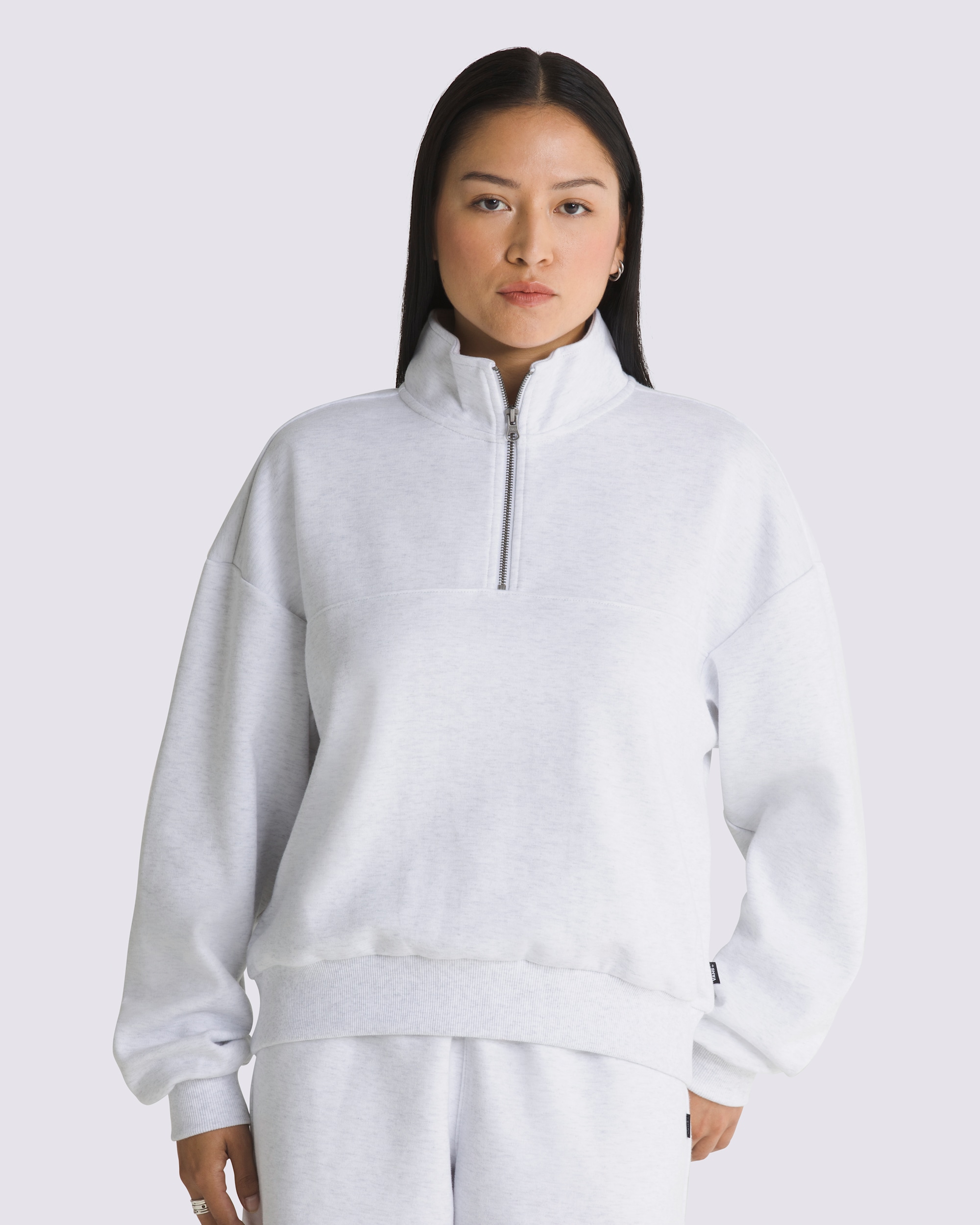 Elevated Double Knit Mock Neck Half Zip Pullover VANS White Heather HERO