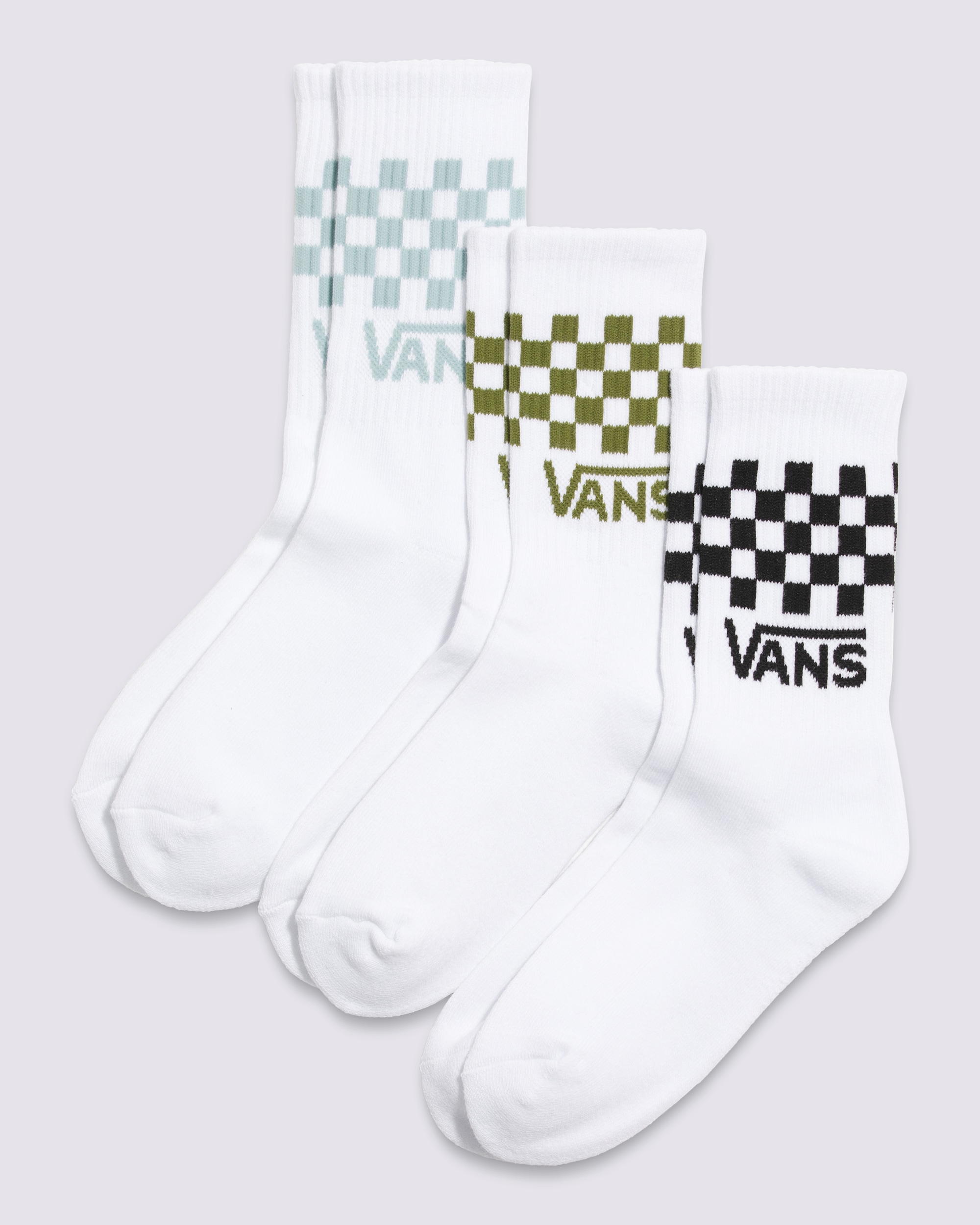 Classic Checkerboard Crew Socks 3Pack VANS White  Blue  Green  Black HERO