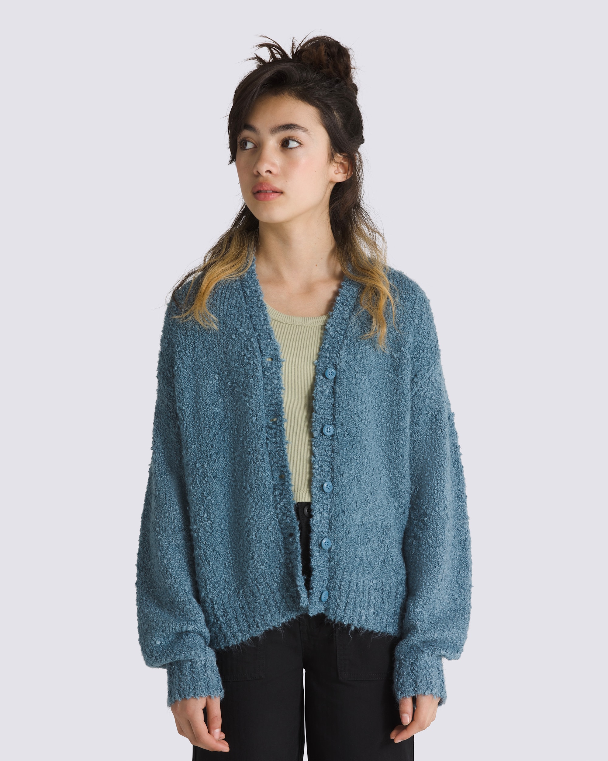 Kids Valerie Boucle Cardigan VANS Blue Stone HERO