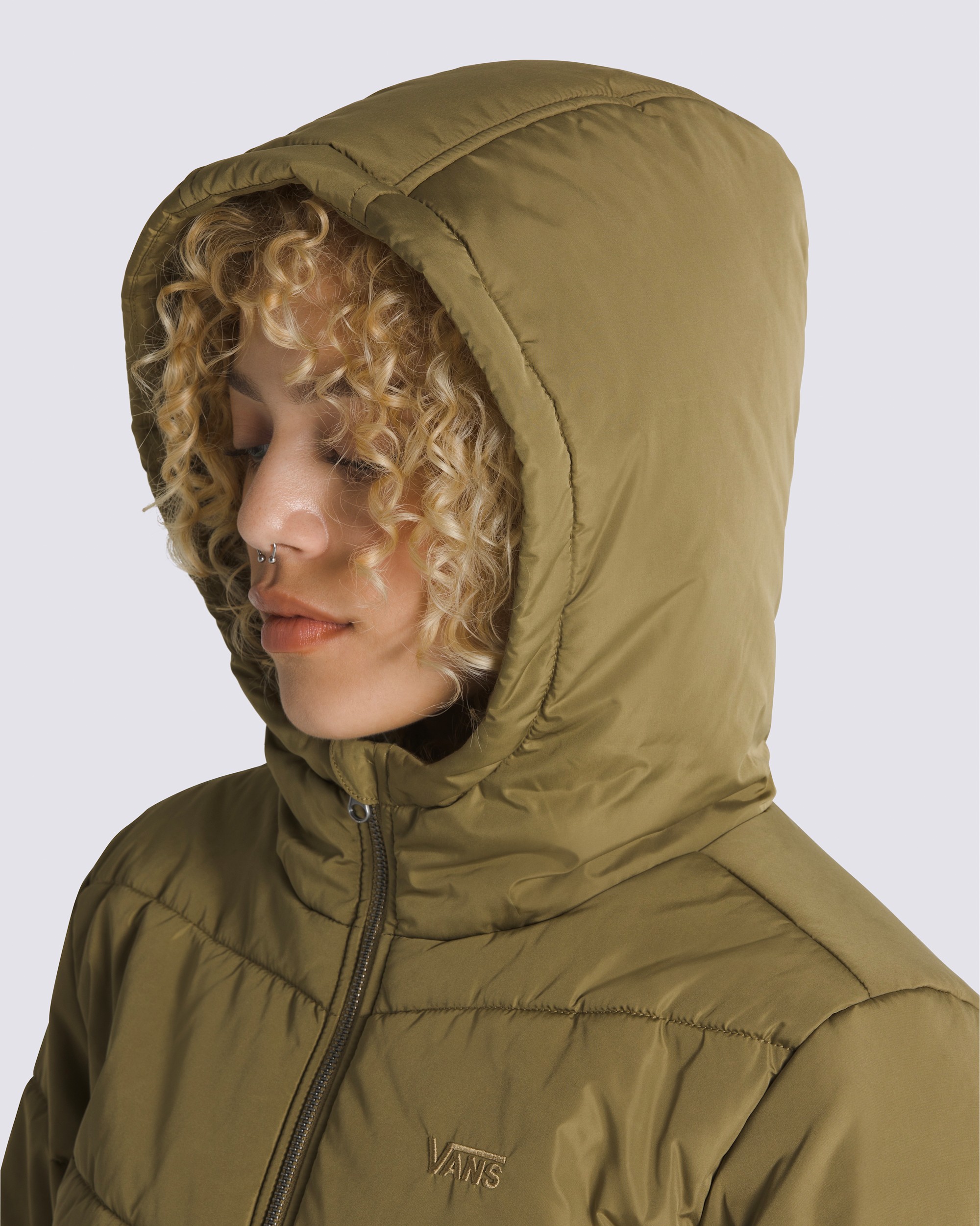 Foundry Crop Puff Hooded Jacket VANS Gothic Olive Brown Green ALT3