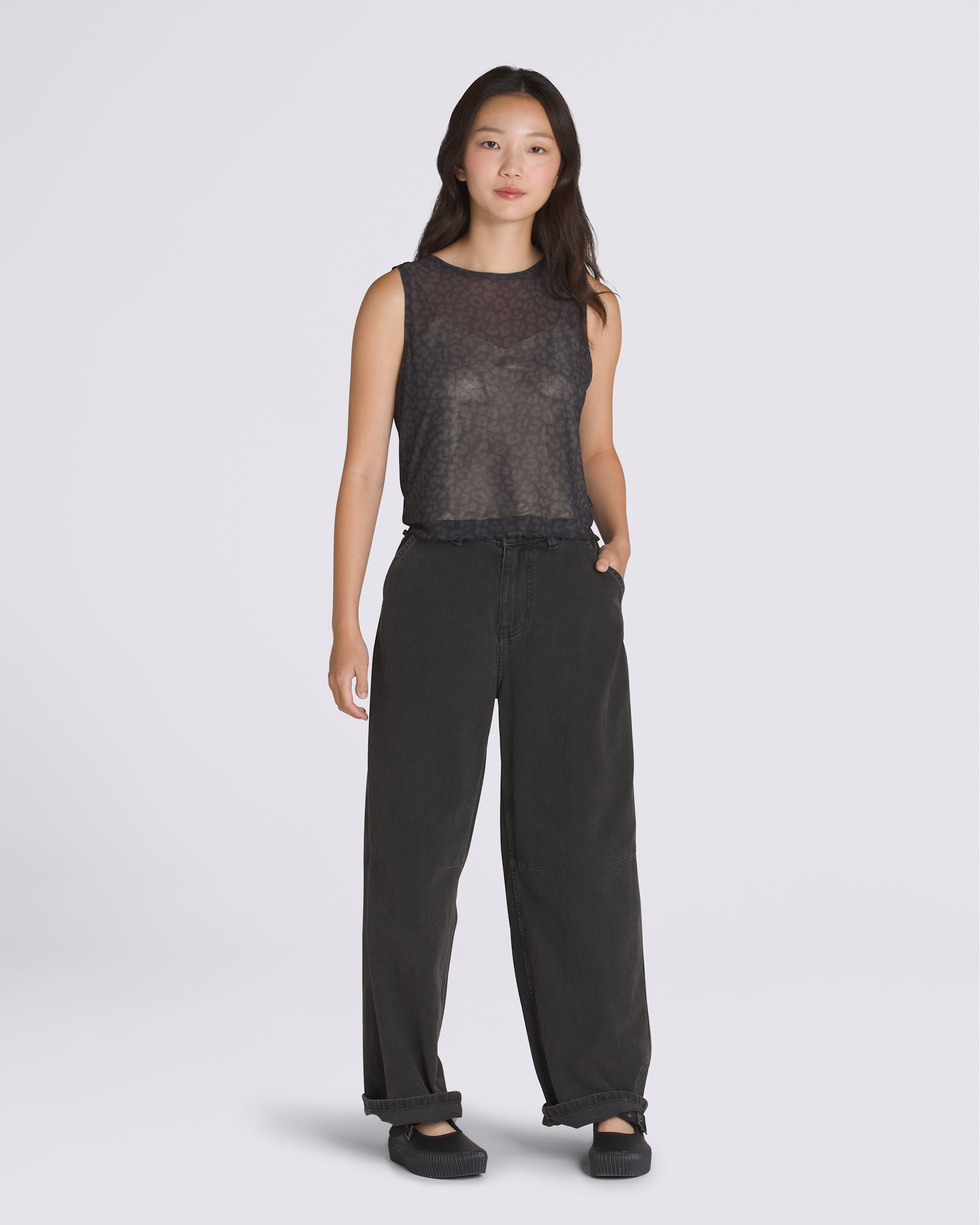 Mesh Satin Sleeveless Top VANS Black ALT2