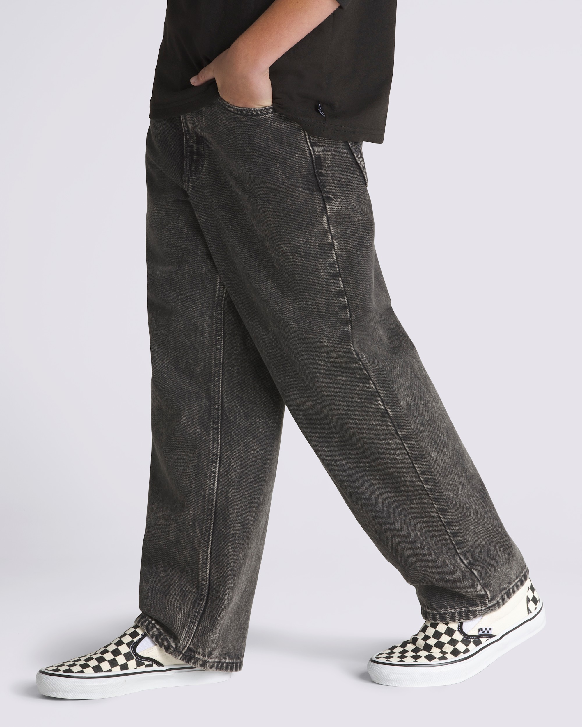 Kids Check-5 Baggy Denim Pants in Stonewash Black | Vans