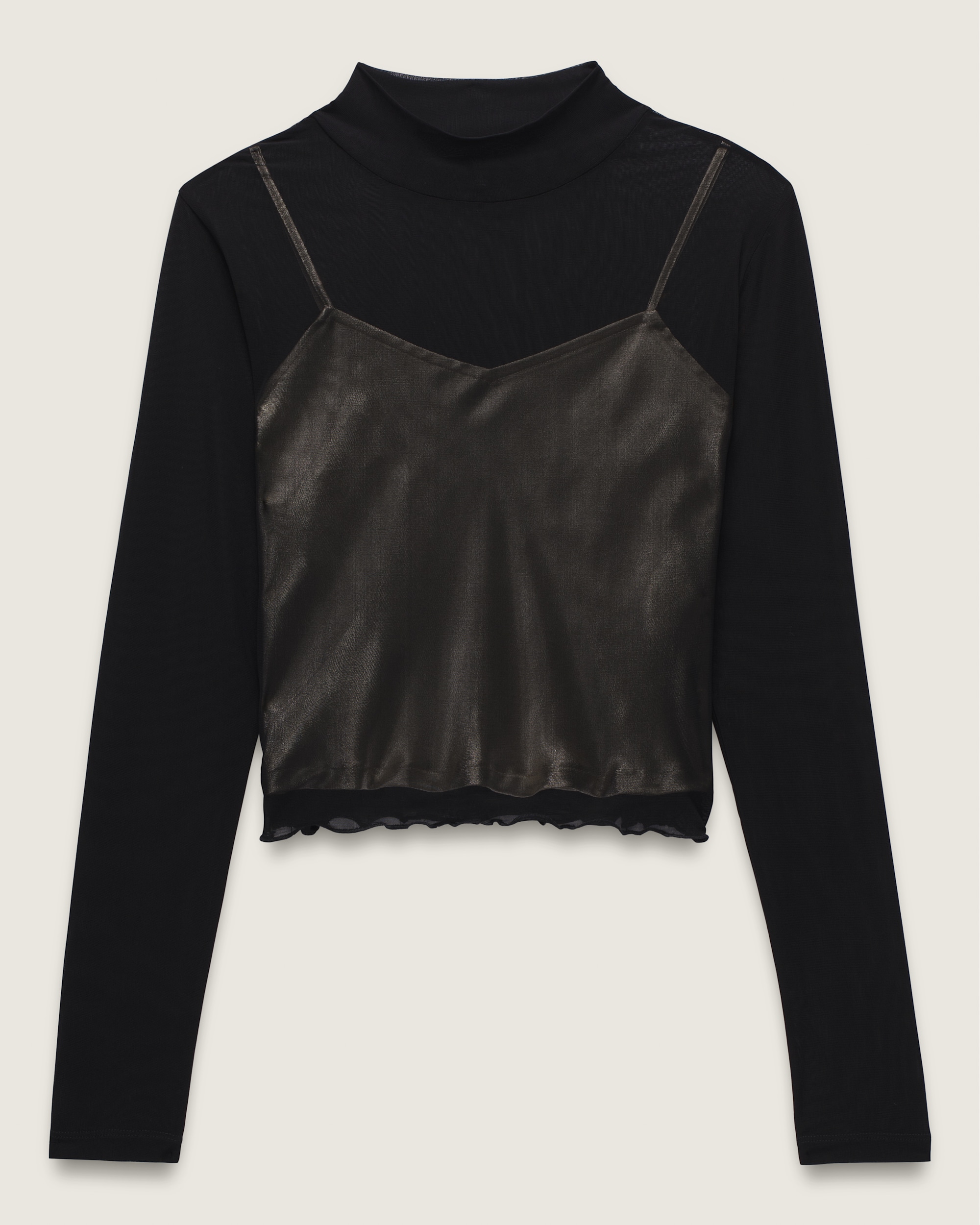 Mesh Satin Long Sleeve Top VANS Black FLATLAY