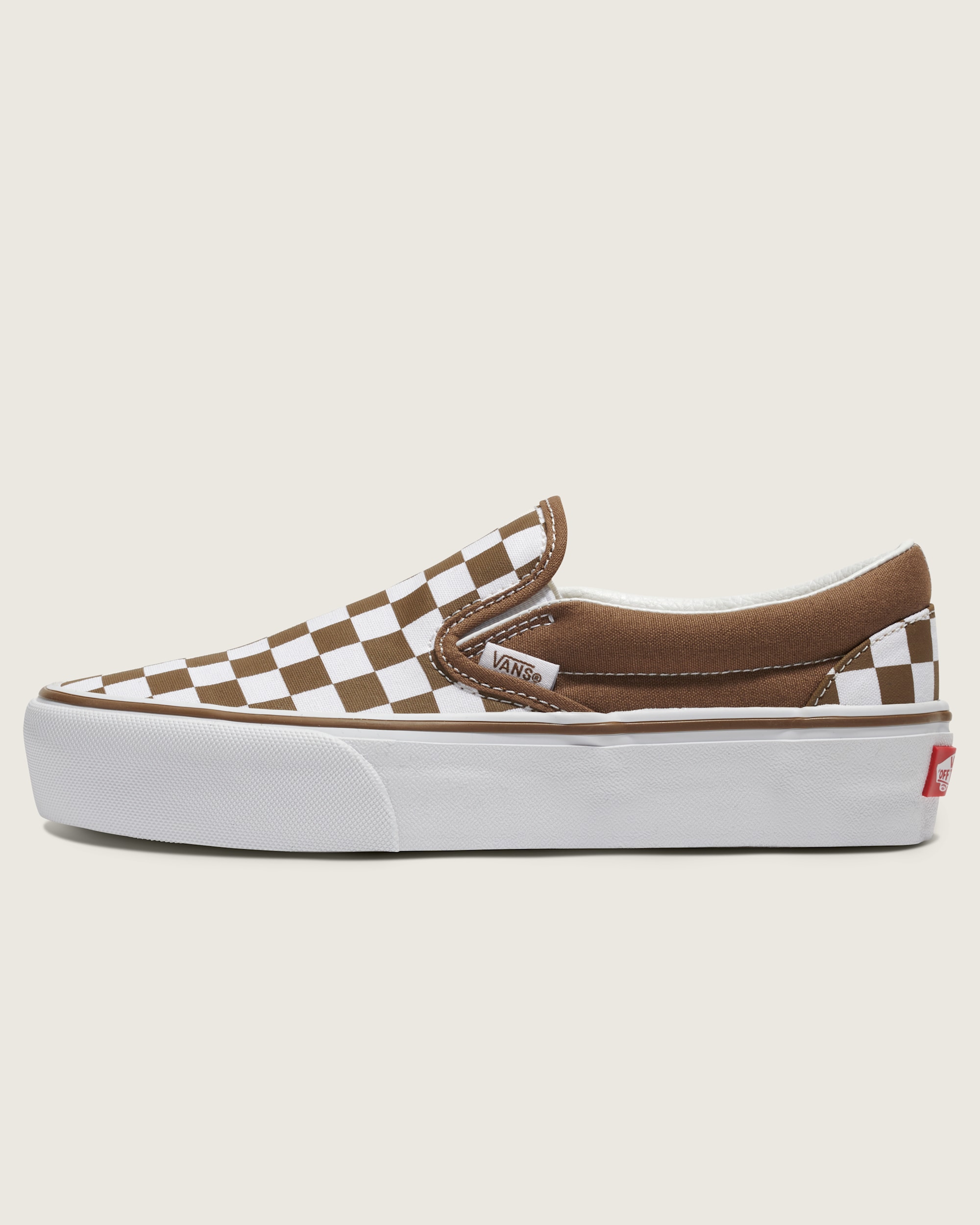 Classic SlipOn Platform Checkerboard Shoe VANS Checkerboard Sepia Brown HERO