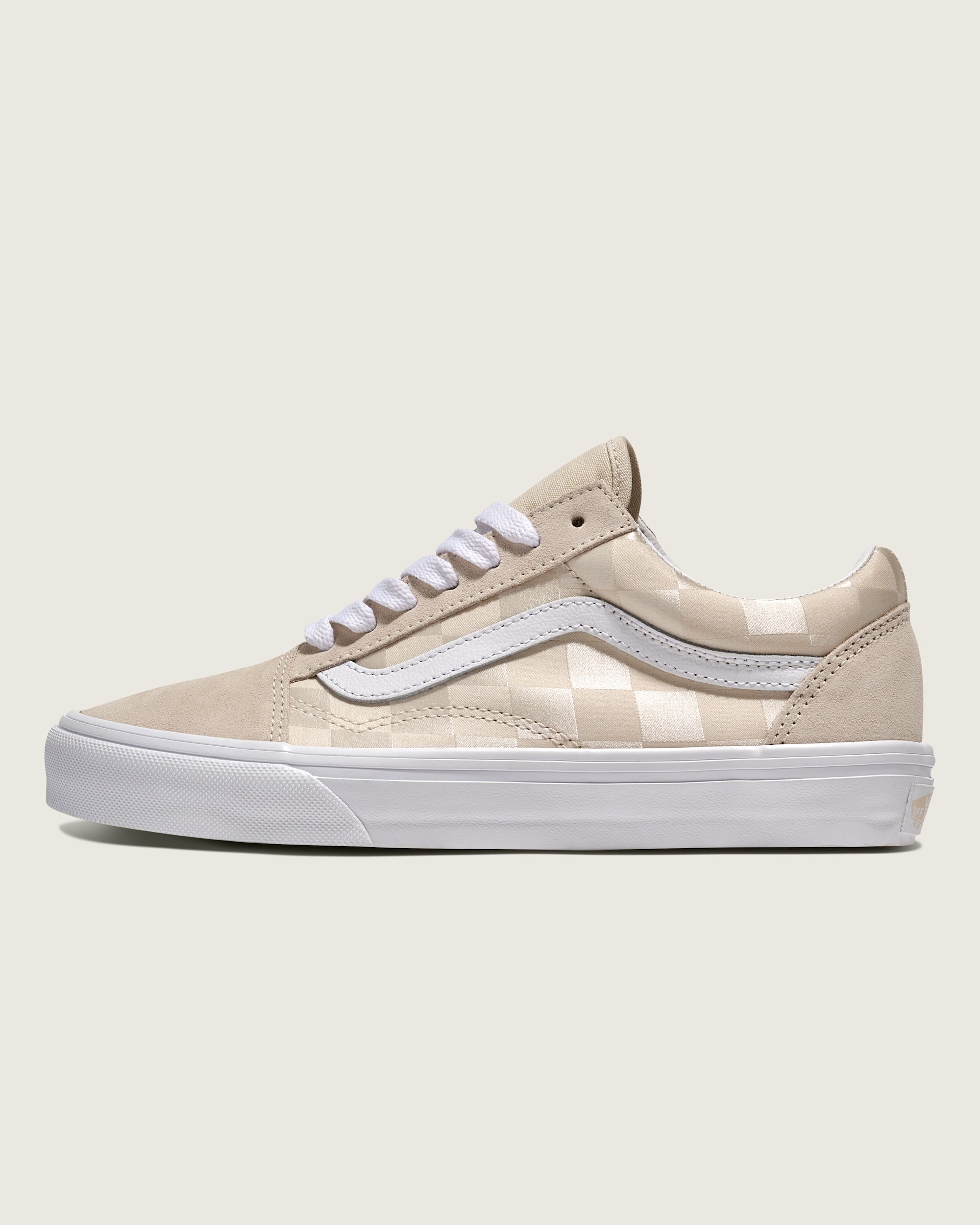 Old Skool Checkerboard Satin Shoe VANS Turtledove Beige HERO