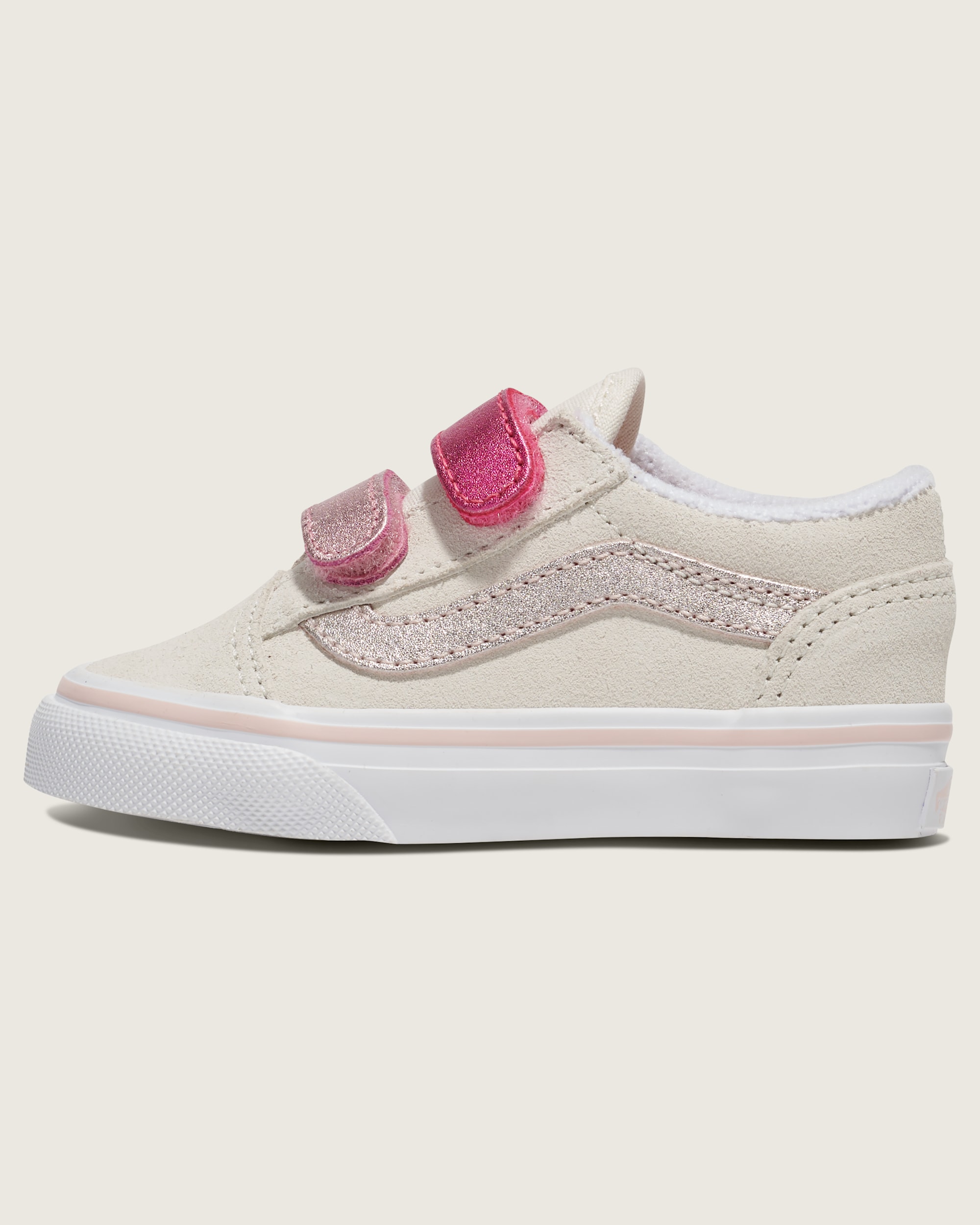 Toddler Old Skool V Shoe VANS Metallic Marshmallow White  Pink HERO