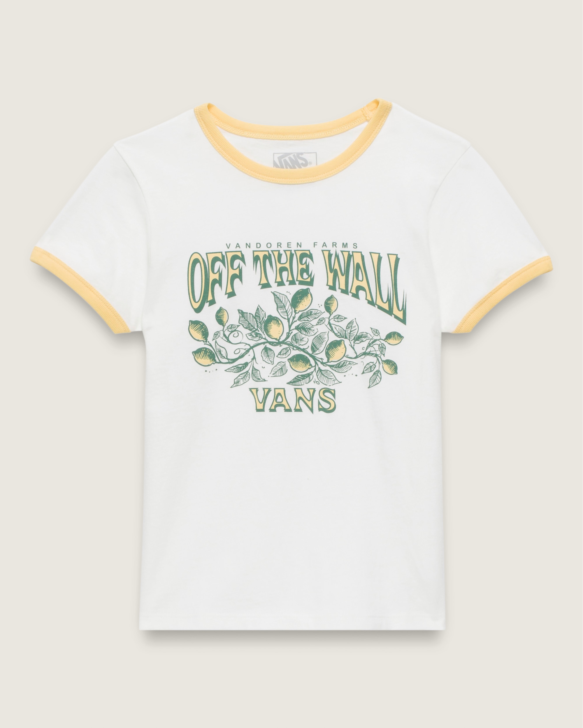 Kids Fresh Picked Farms Ringer TShirt VANS Marshmallow White  Banana Cream Yellow FLATLAY
