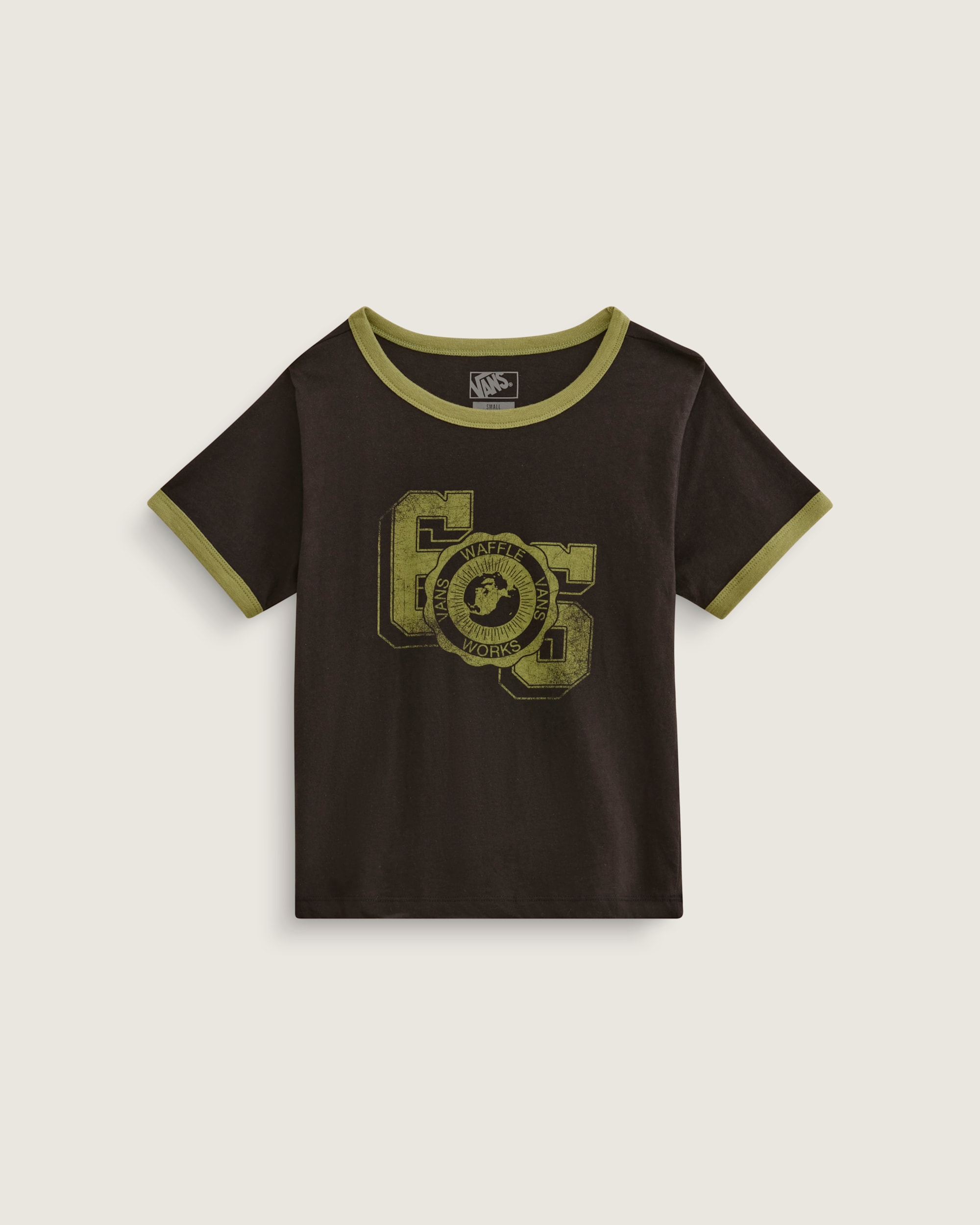 Campus Tour Ringer TShirt VANS Black  Loden Green FLATLAY