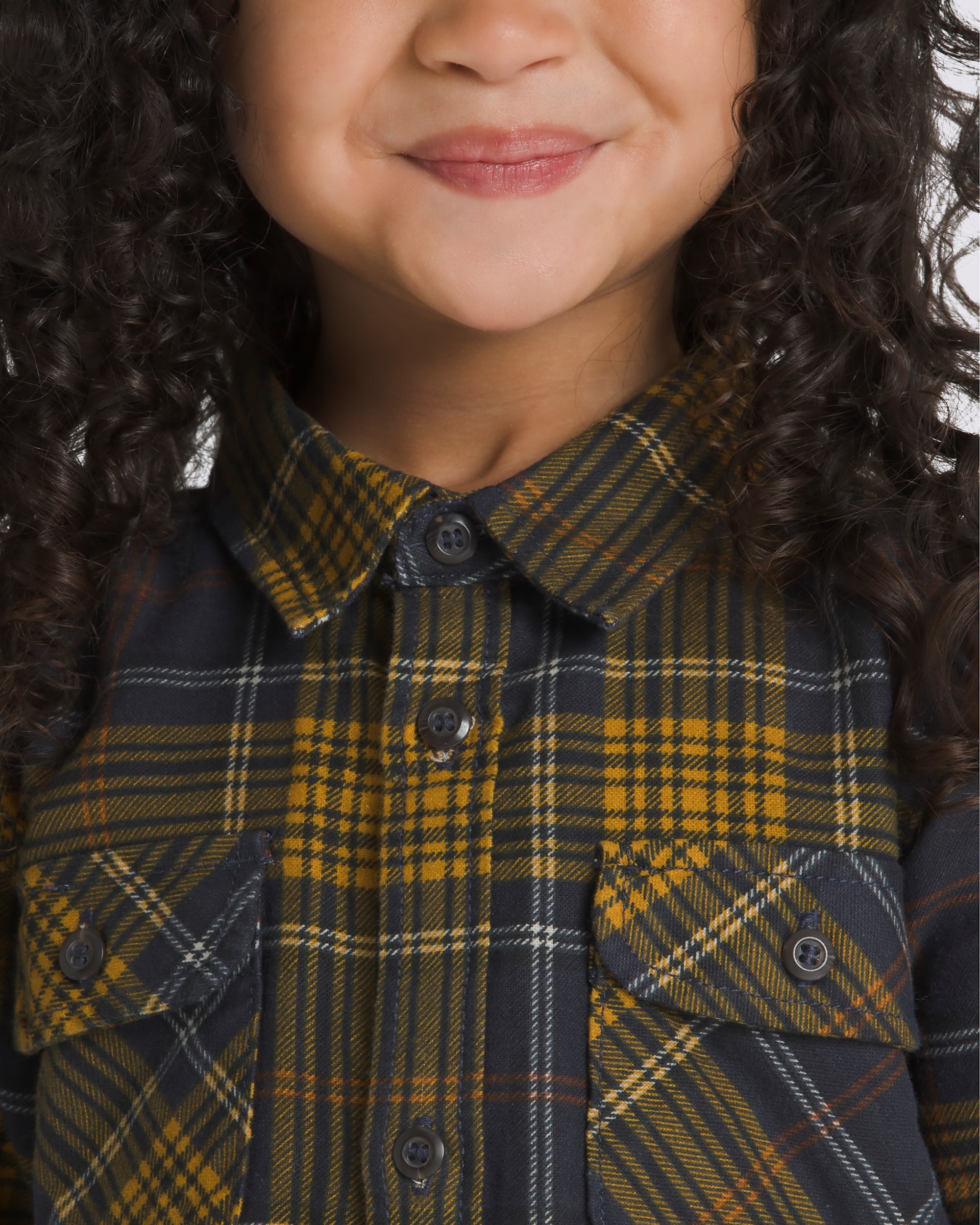 Little Kids Otis Long Sleeve Woven Shirt VANS Parisian Night Blue  Yellow ALT4