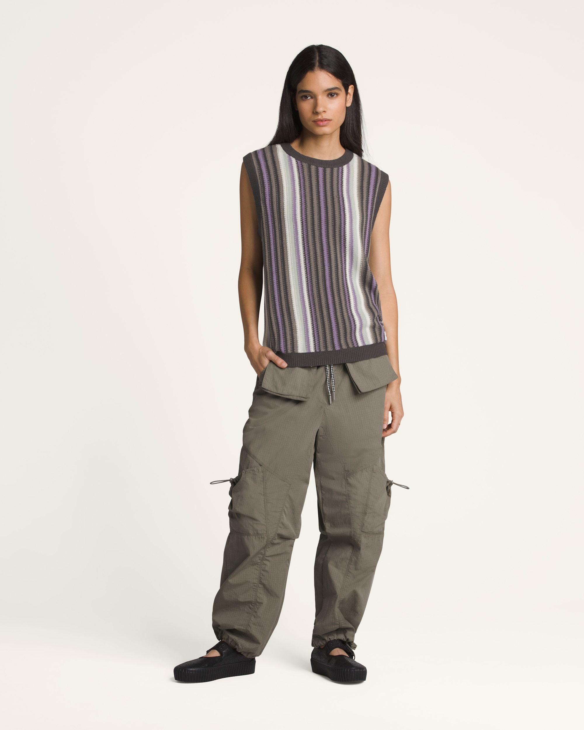 Premium Striped Sweater Vest VANS After Dark Brown  Grey  Purple ALT3