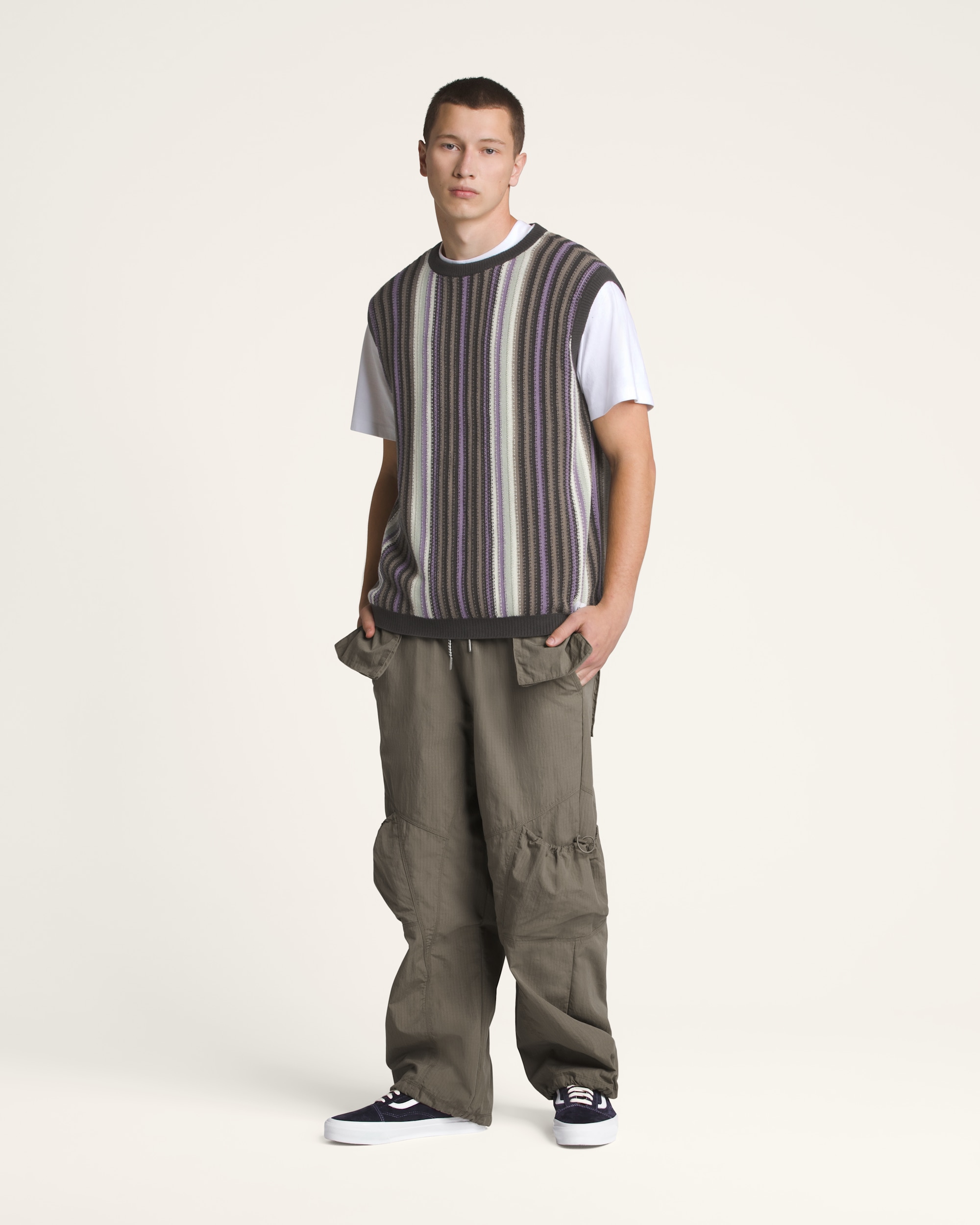 Premium Striped Sweater Vest VANS After Dark Brown  Grey  Purple ALT2