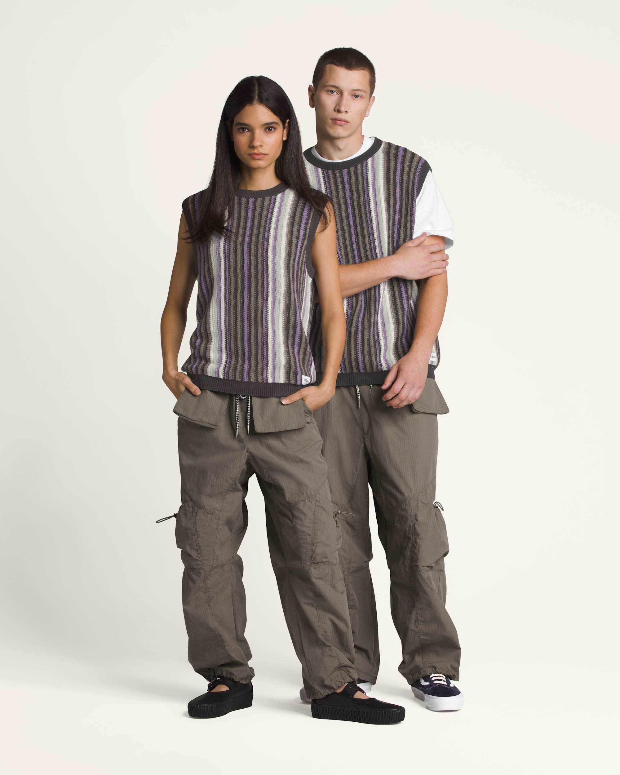 Premium Striped Sweater Vest VANS After Dark Brown  Grey  Purple ALT4