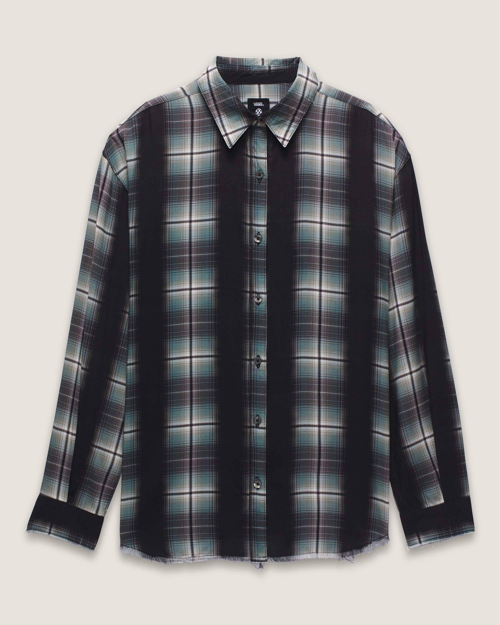 Gillian Plaid Button Up Shirt VANS Black  Grey  Blue FLATLAY
