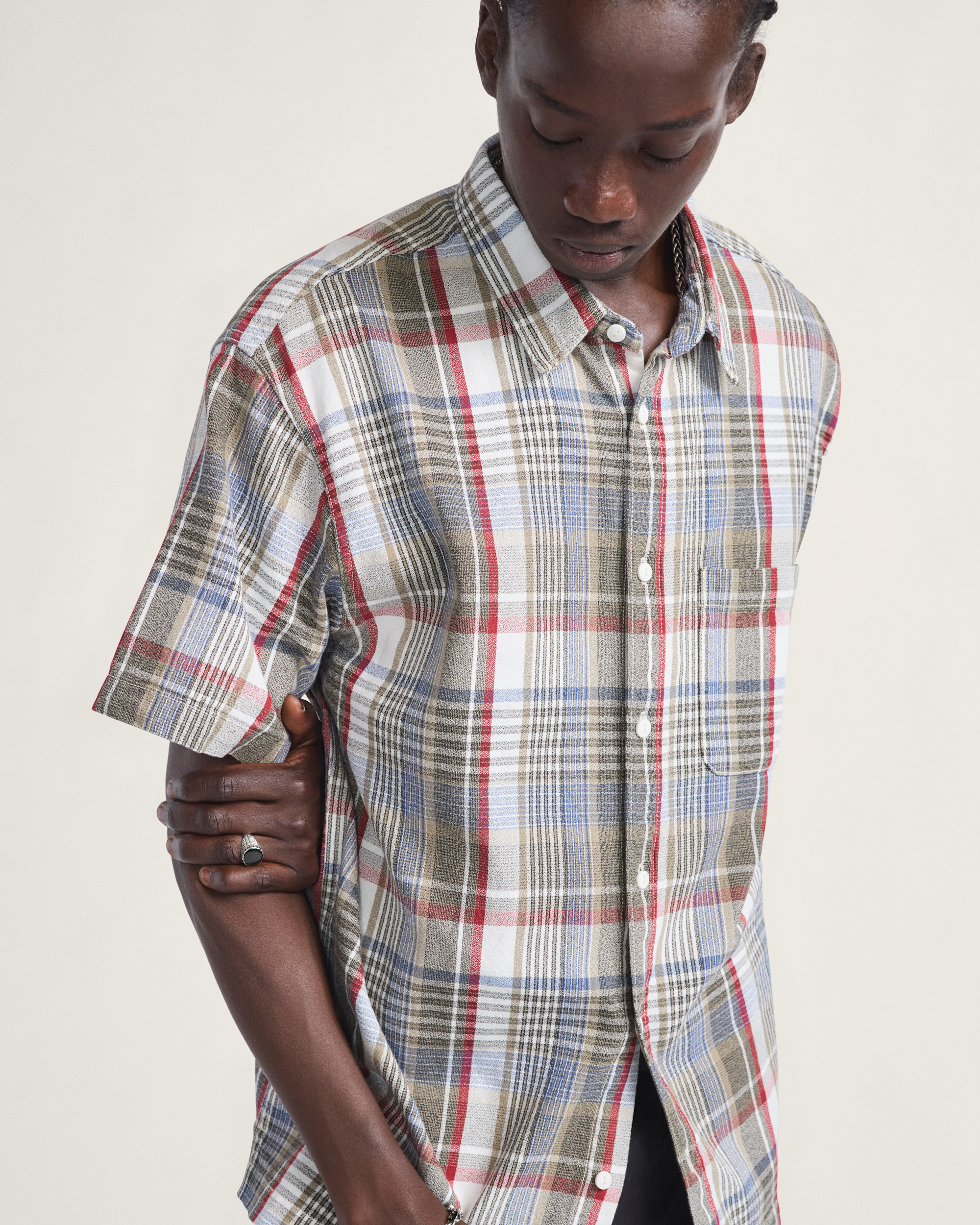 Premium Button Up Shirt VANS Egret White  Elm Green ALT3