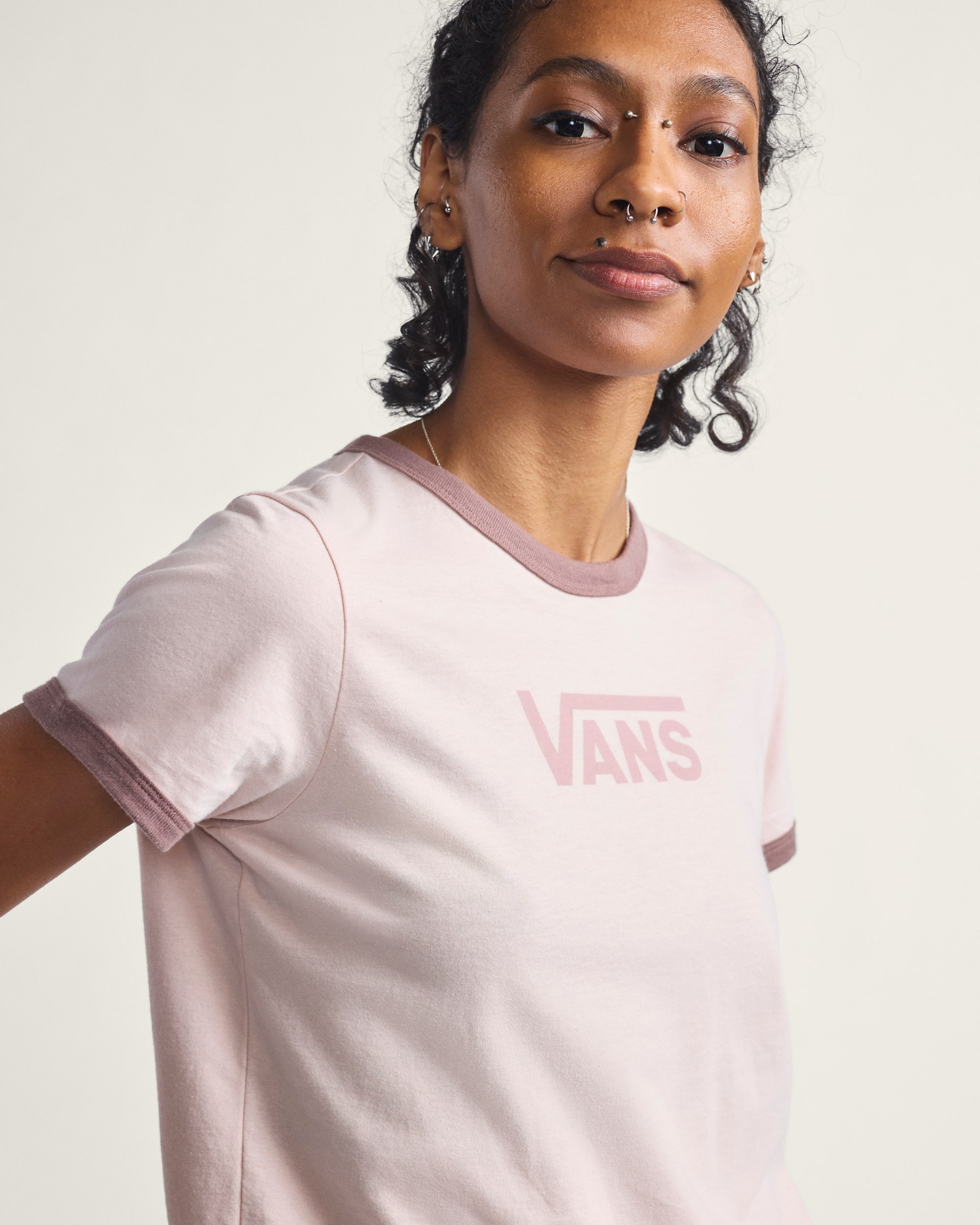 Drop V Ringer TShirt VANS Sepia Rose Pink ALT3