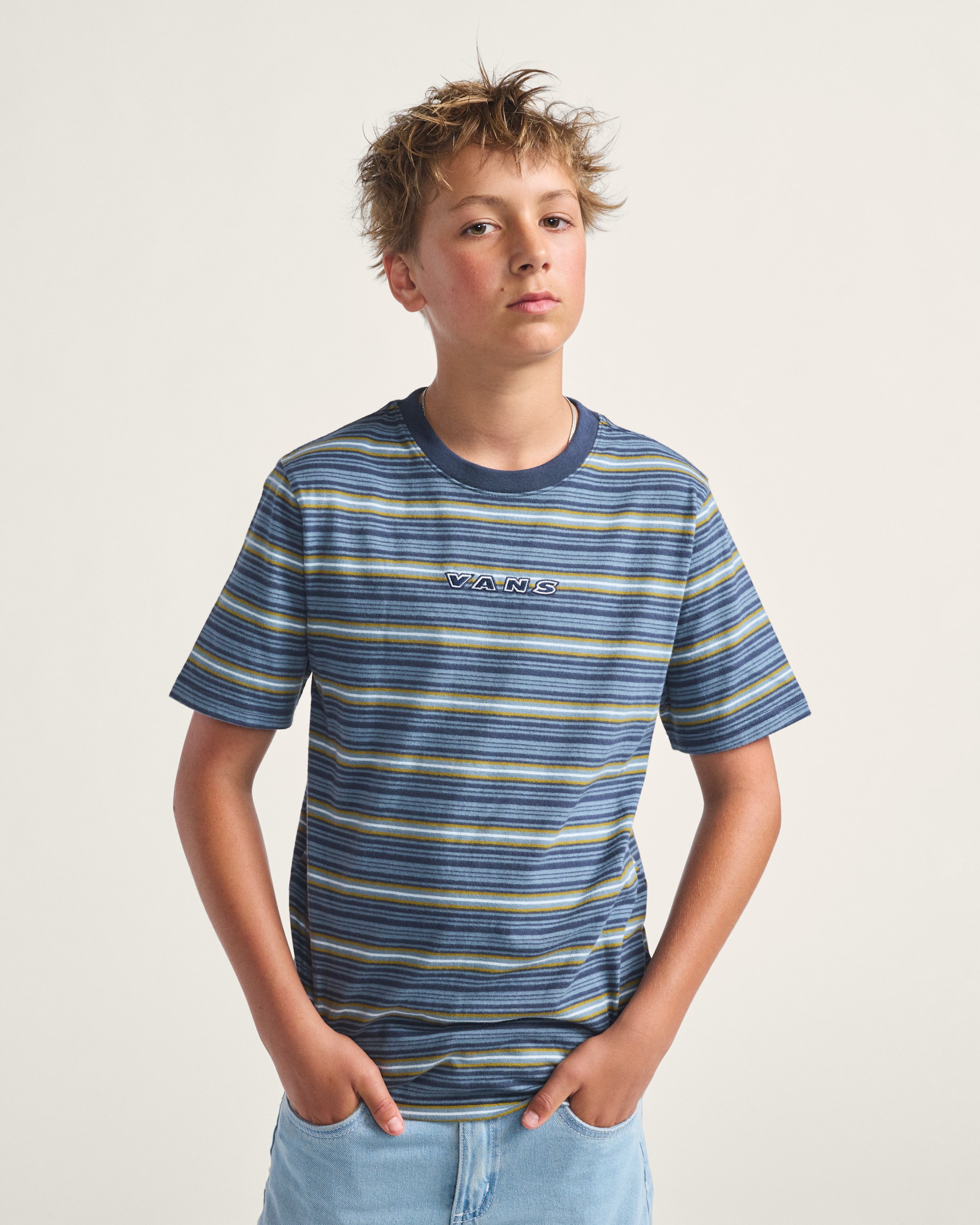 Kids Cameron Stripe TShirt VANS Stormy Weather  Parisian Night Blue ALT1