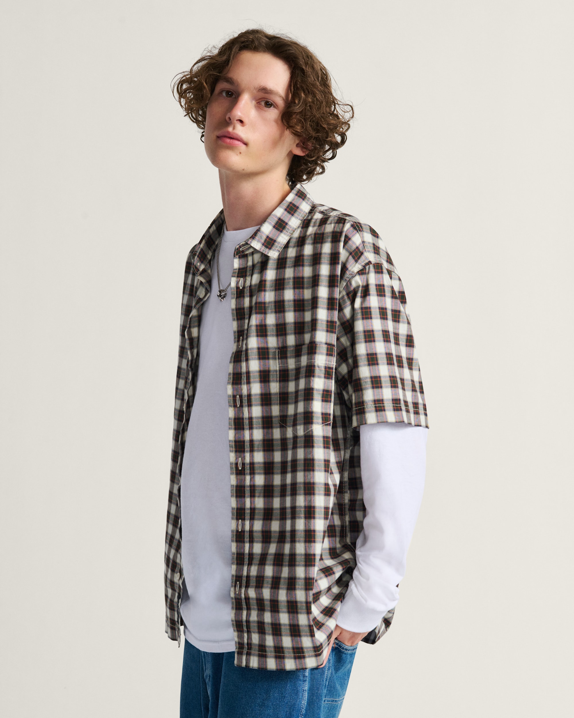 Monte Plaid Button Up Shirt VANS Egret White HERO