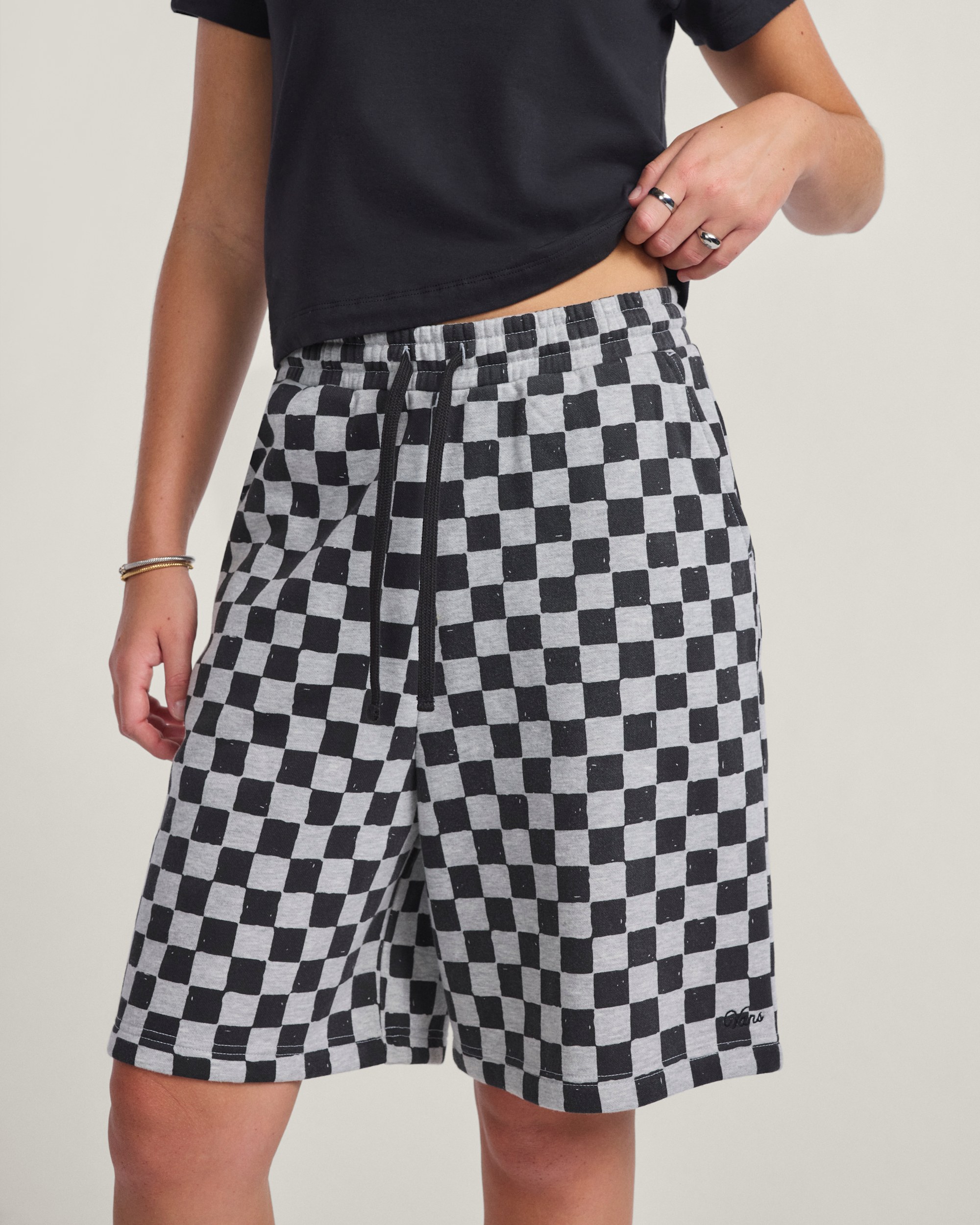 Checkerboard Fleece Shorts VANS Checkerboard Grey  Black HERO