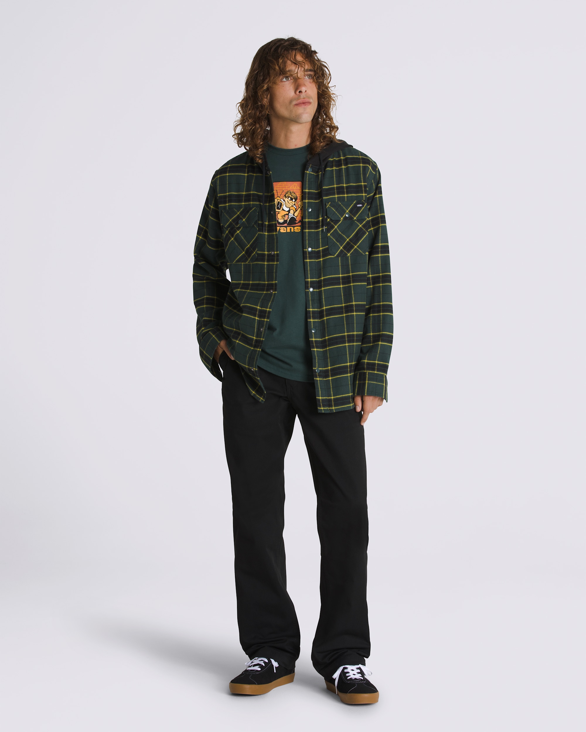 Parkway Hooded Long Sleeve Shirt in Green Gables / Black | Vans