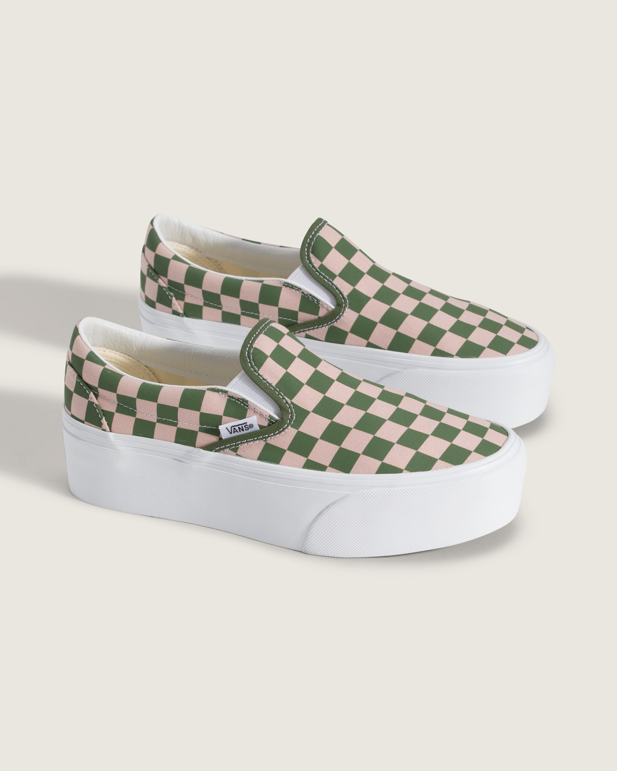 Classic SlipOn Platform Checkerboard Shoe VANS Checkerboard Sepia Rose Pink  Pine Forest Green ALT1