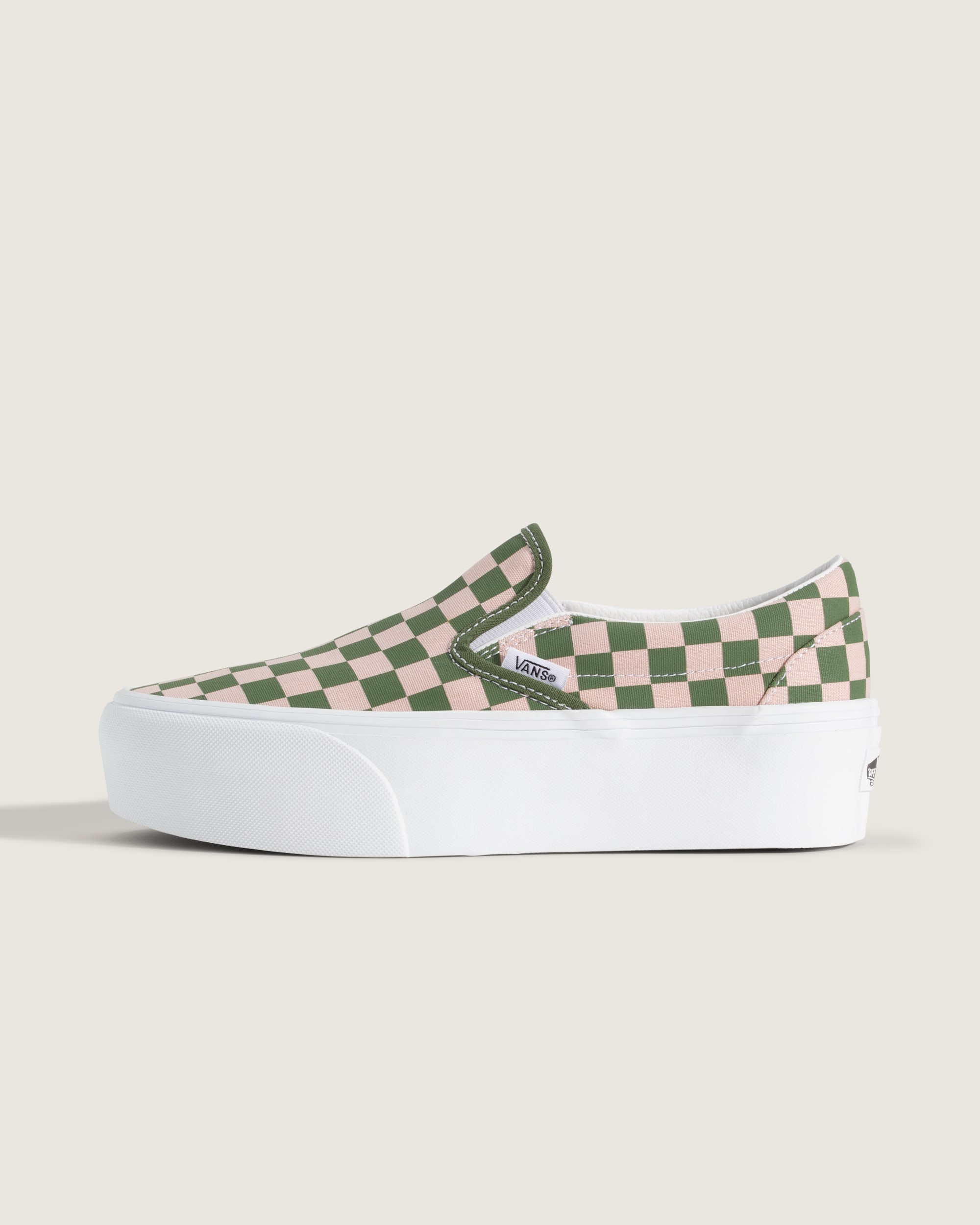 Classic SlipOn Platform Checkerboard Shoe VANS Checkerboard Sepia Rose Pink  Pine Forest Green HERO