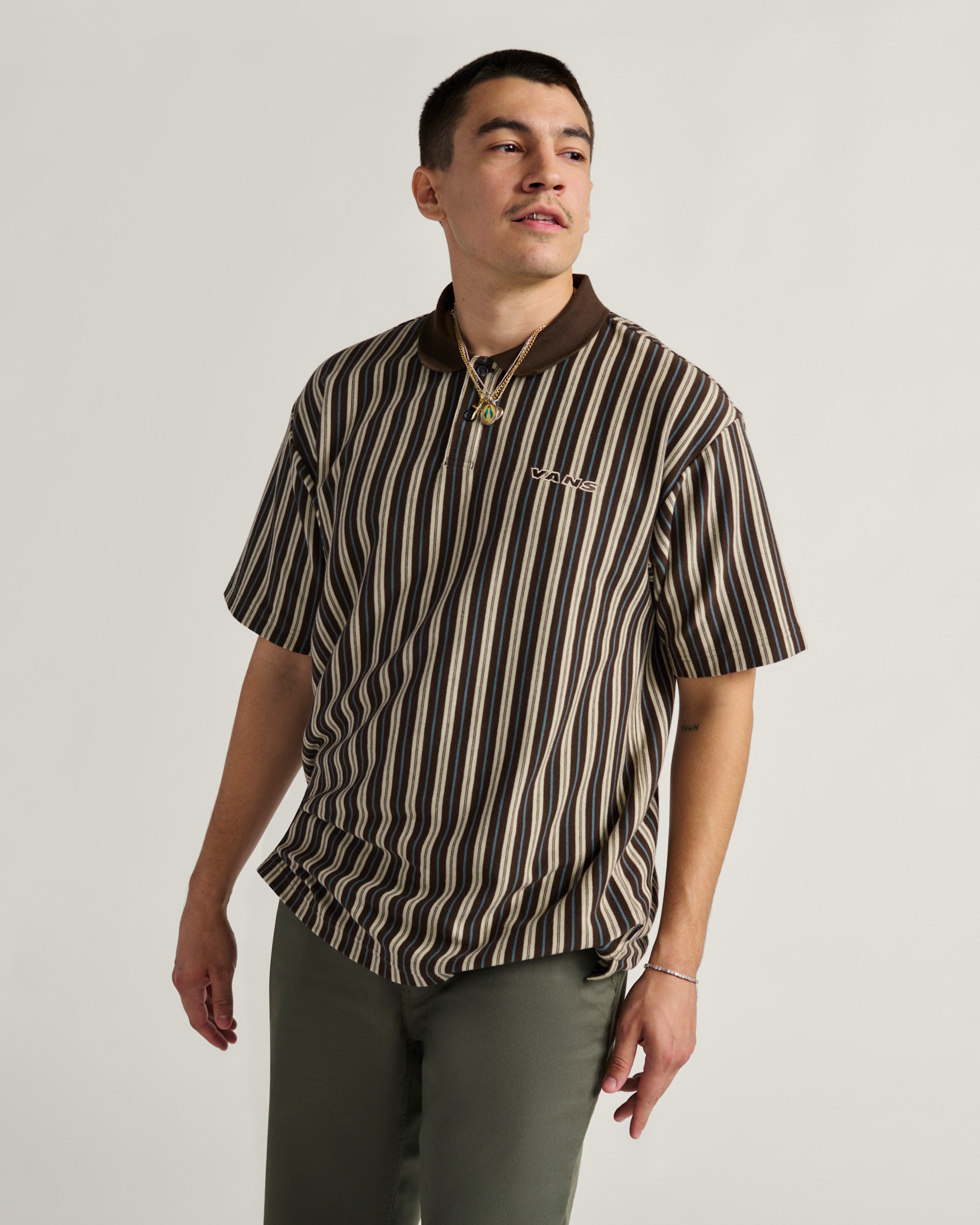 Layton Stripe Polo Shirt VANS Demitasse Brown ALT1