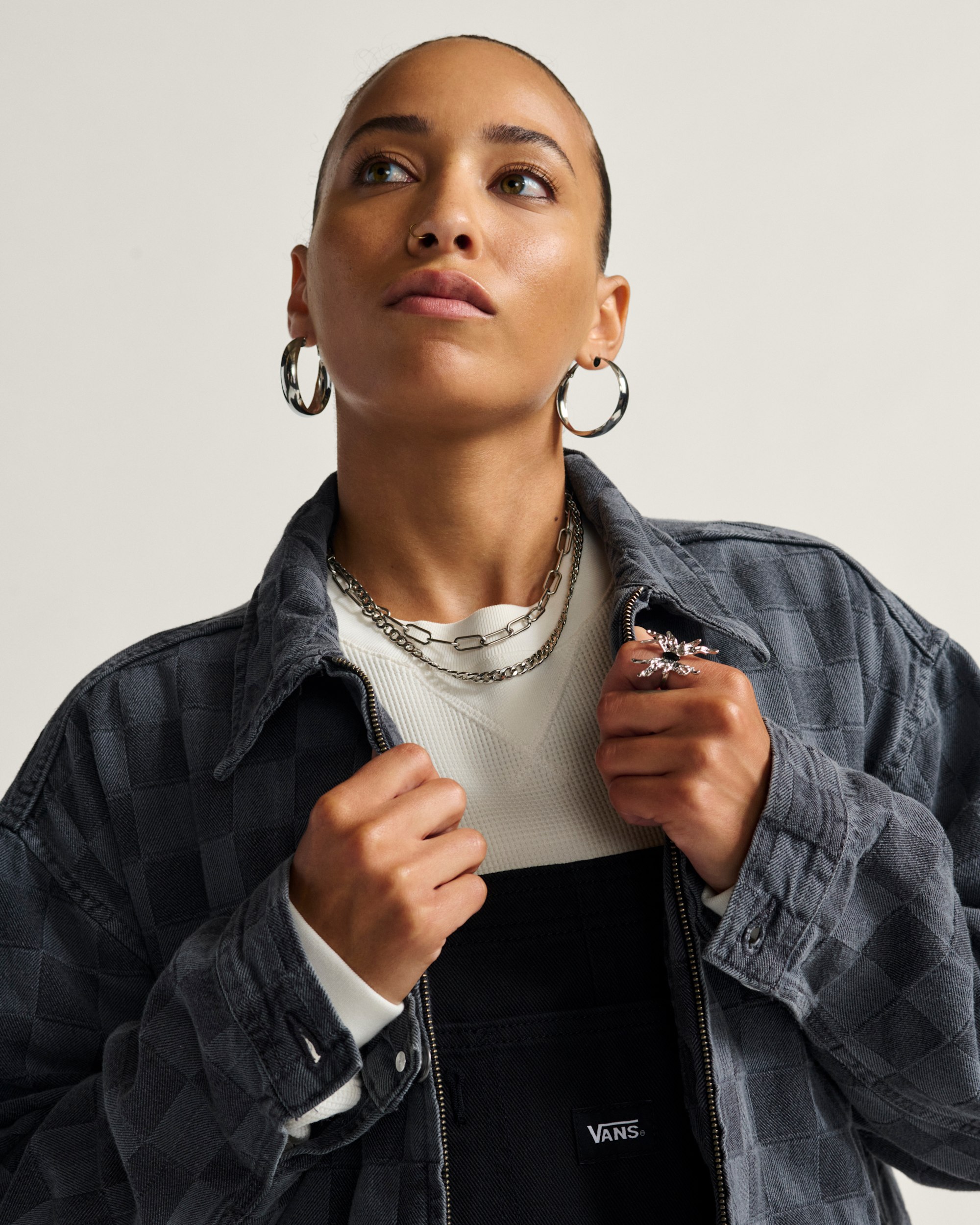 Pitstop Checkered Station Denim Jacket VANS Checkerboard Faded Black ALT4